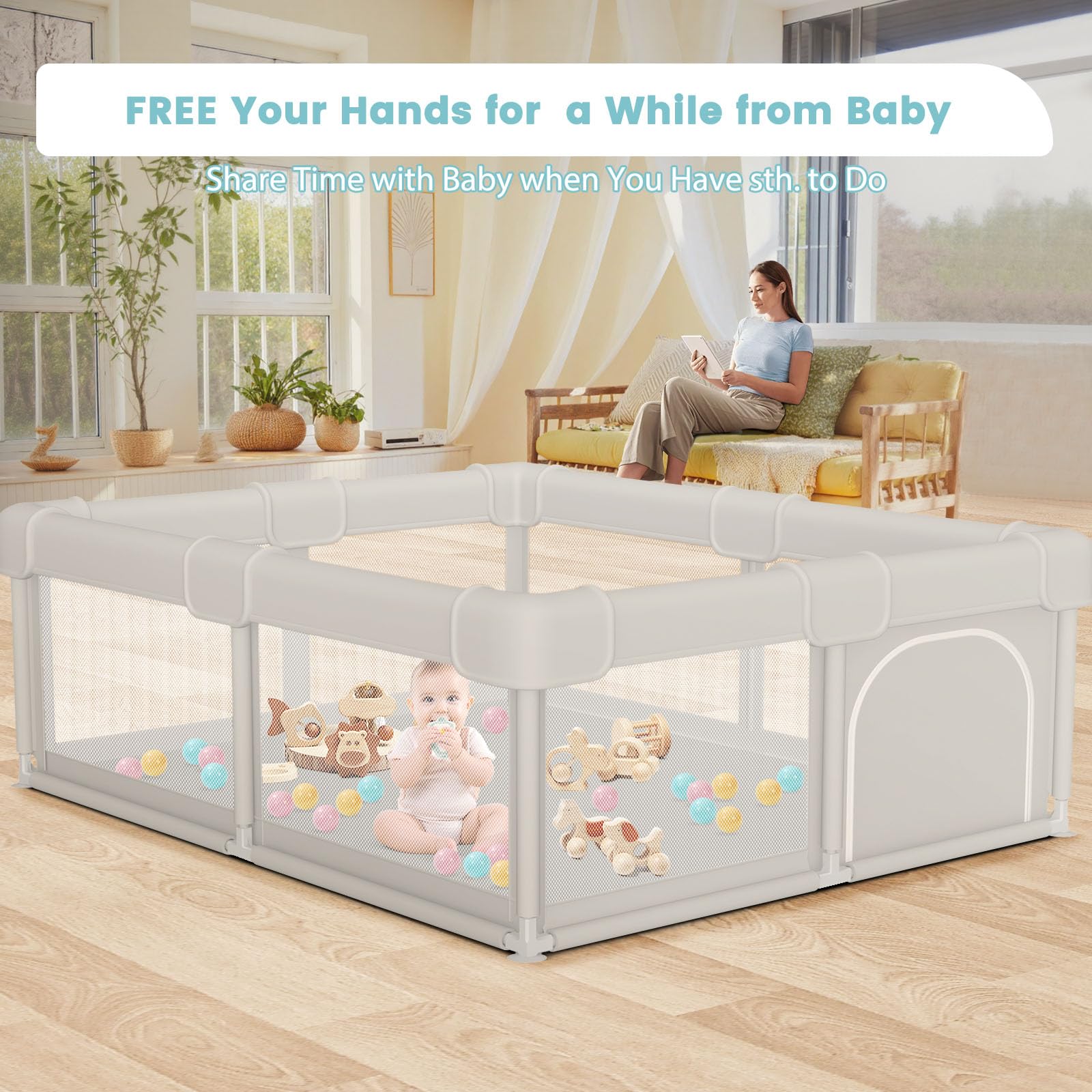 Besuhot Baby Playpen assembly in minutes with no tools.