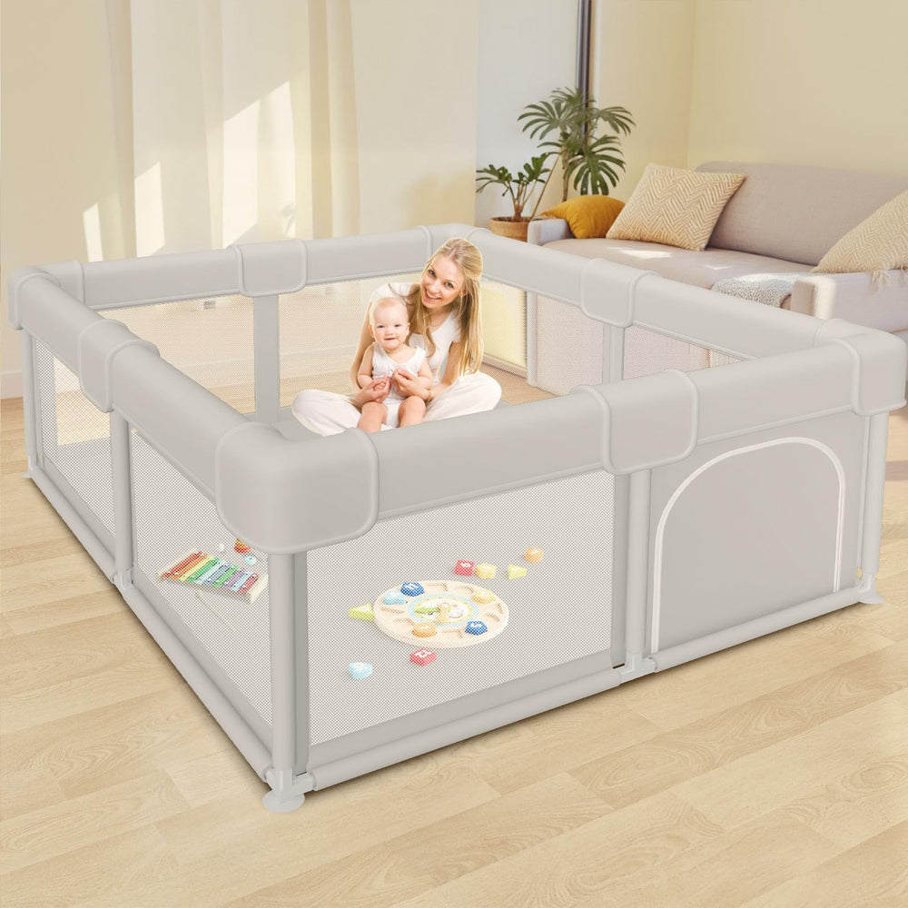 Besuhot Baby Playpen outer view showing 360° visibility for caregivers.