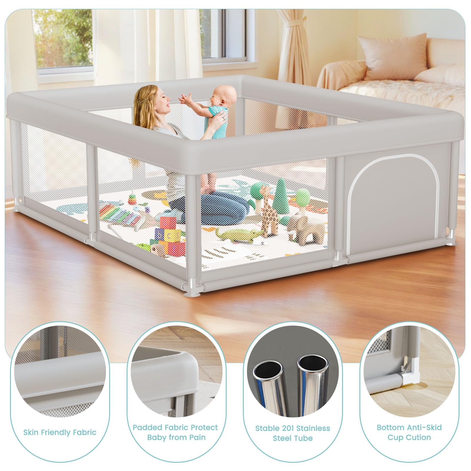 Besuhot playpen assembly requires no tools for quick setup.