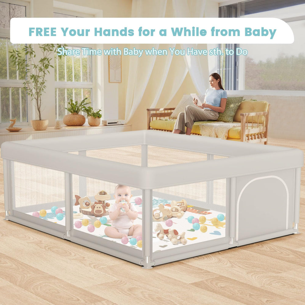 Besuhot playpen gate with outer zipper door for easy parent access.