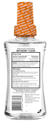 Betadine Clear First Aid Spray applicator angle illustrating easy, mess-free antiseptic application.