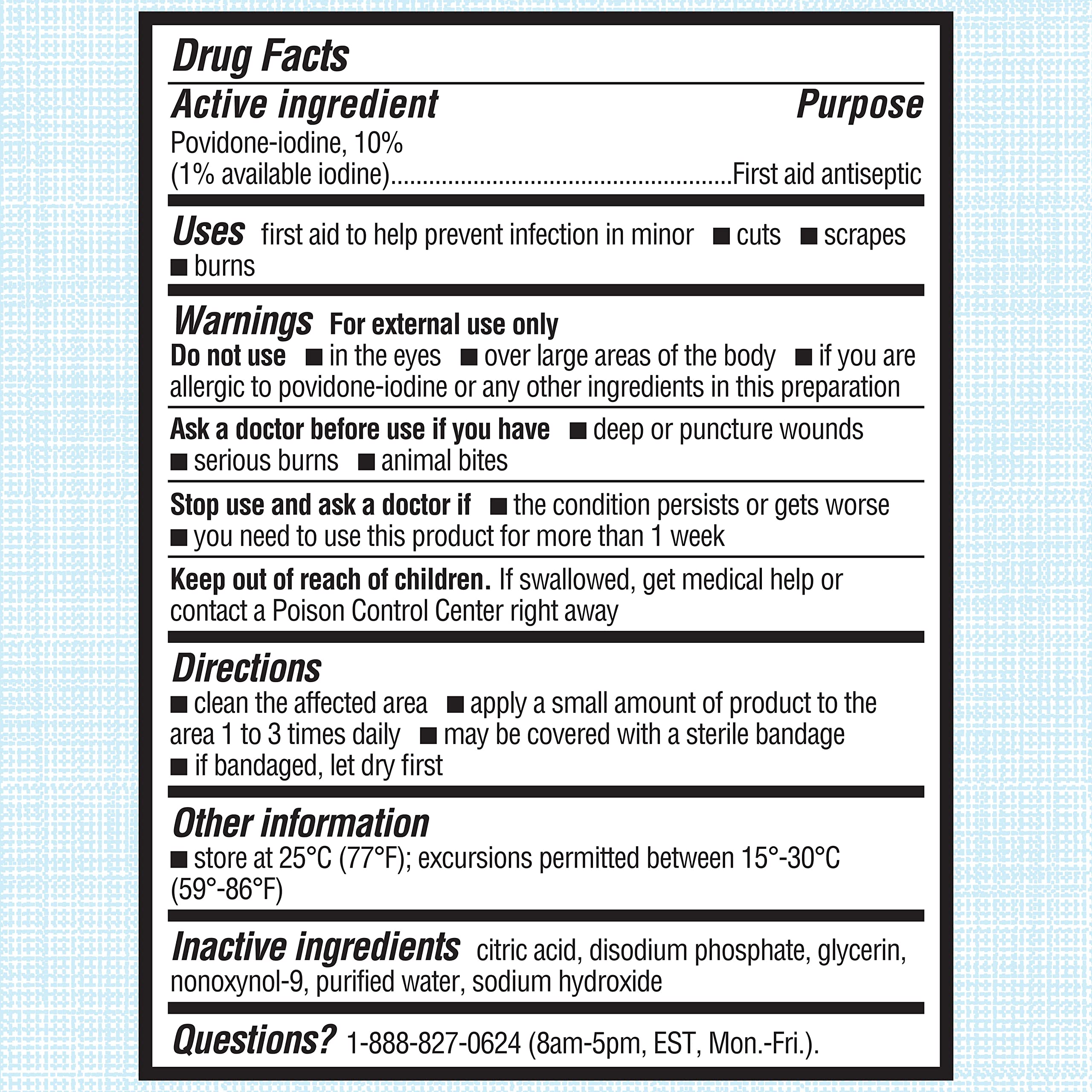 Betadine no-sting-promise symbol highlights gentle, alcohol-free formula.