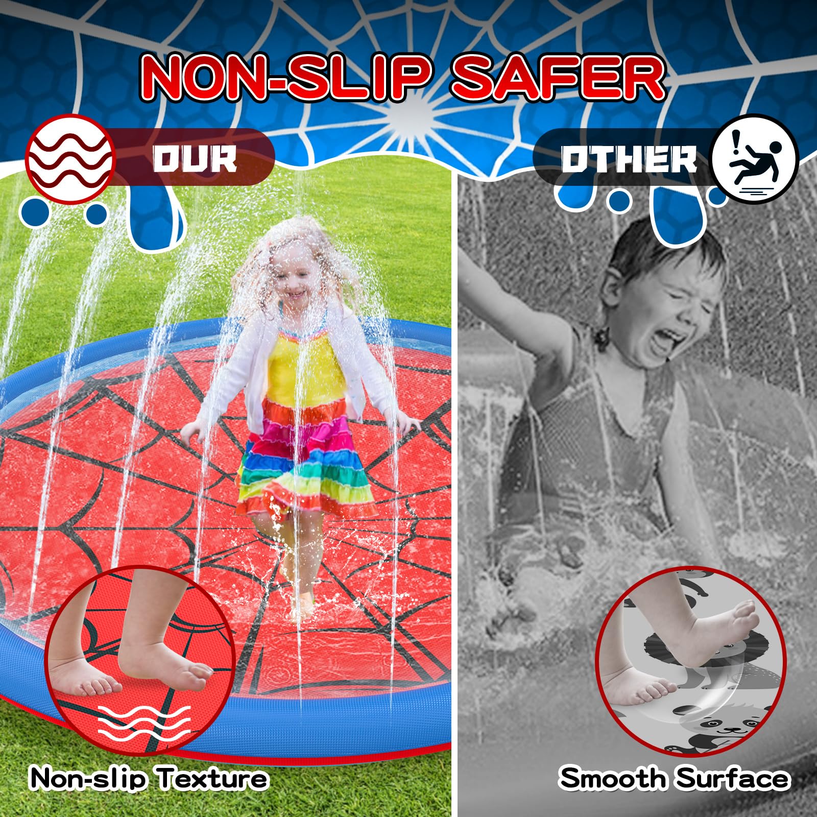 Betheaces non-slip splash pad side view highlighting durable 0.55mm PVC.