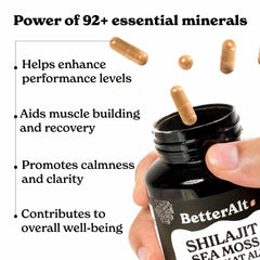 Better Alt 8800mg Shilajit bottle cap emphasizes premium formula for daily vitality.