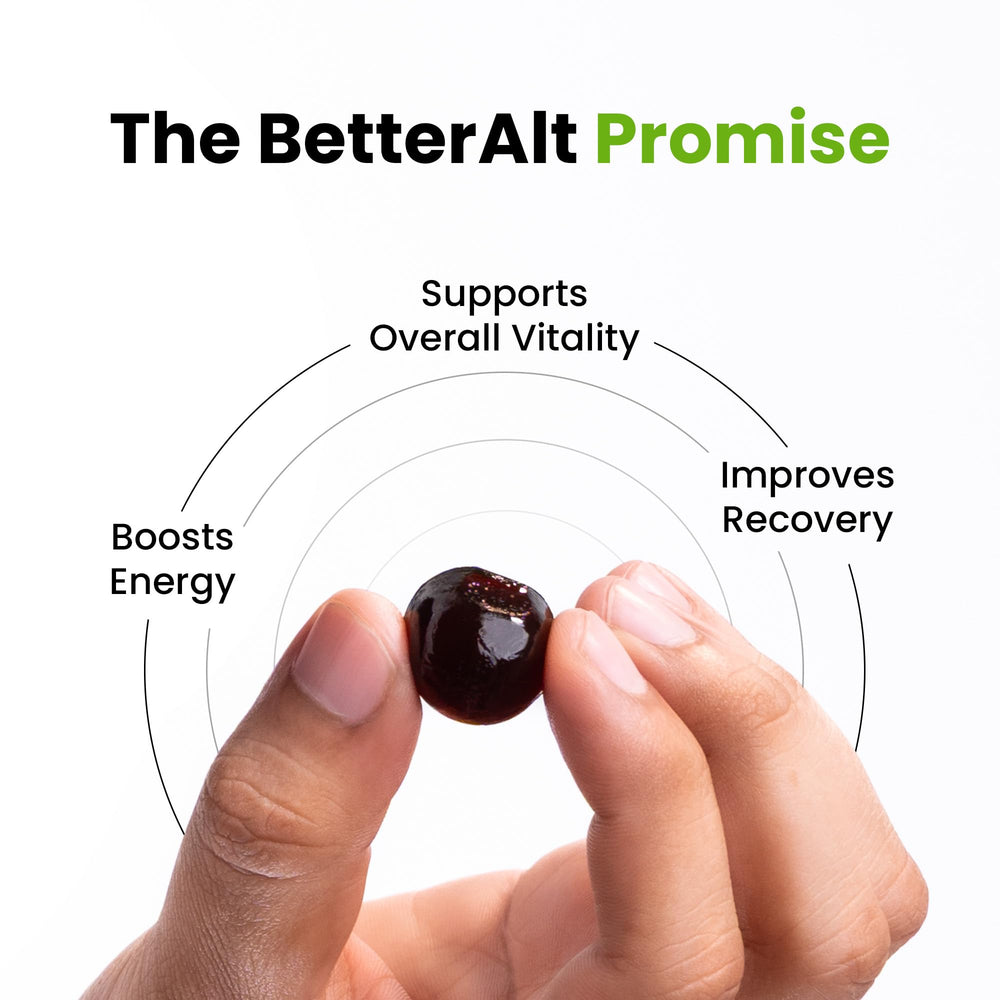 Better Alt Shilajit Gummies texture close-up highlighting chewy, resin-like consistency