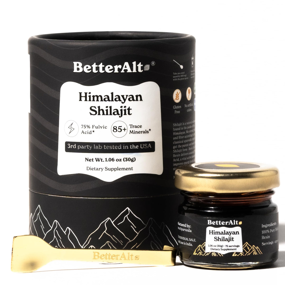 Better Alt Pure Himalayan Shilajit resin bottle close-up showing purity for daily vitality
