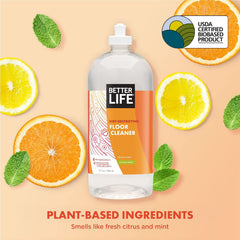 Better Life citrus mint floor cleaner two-pack label for home use.
