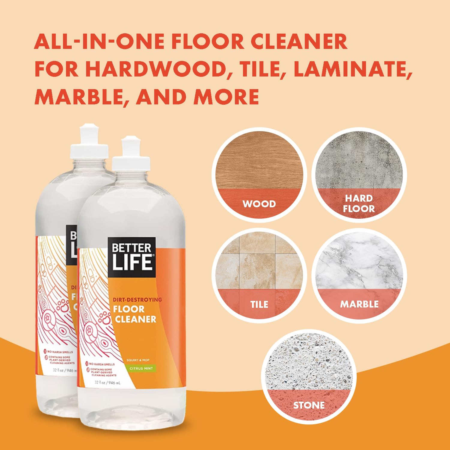 Laminate floors cleaned evenly with Better Life formula.