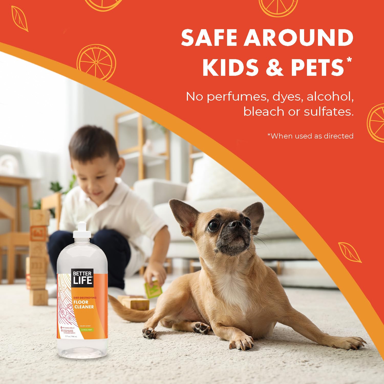 Tile floors receiving a fresh, bright clean with Better Life cleaner.