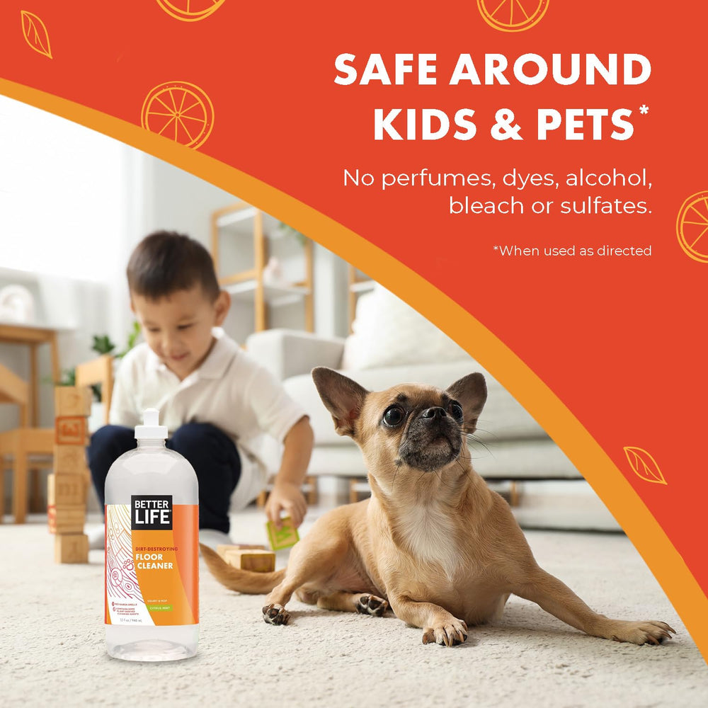 Tile floors receiving a fresh, bright clean with Better Life cleaner.