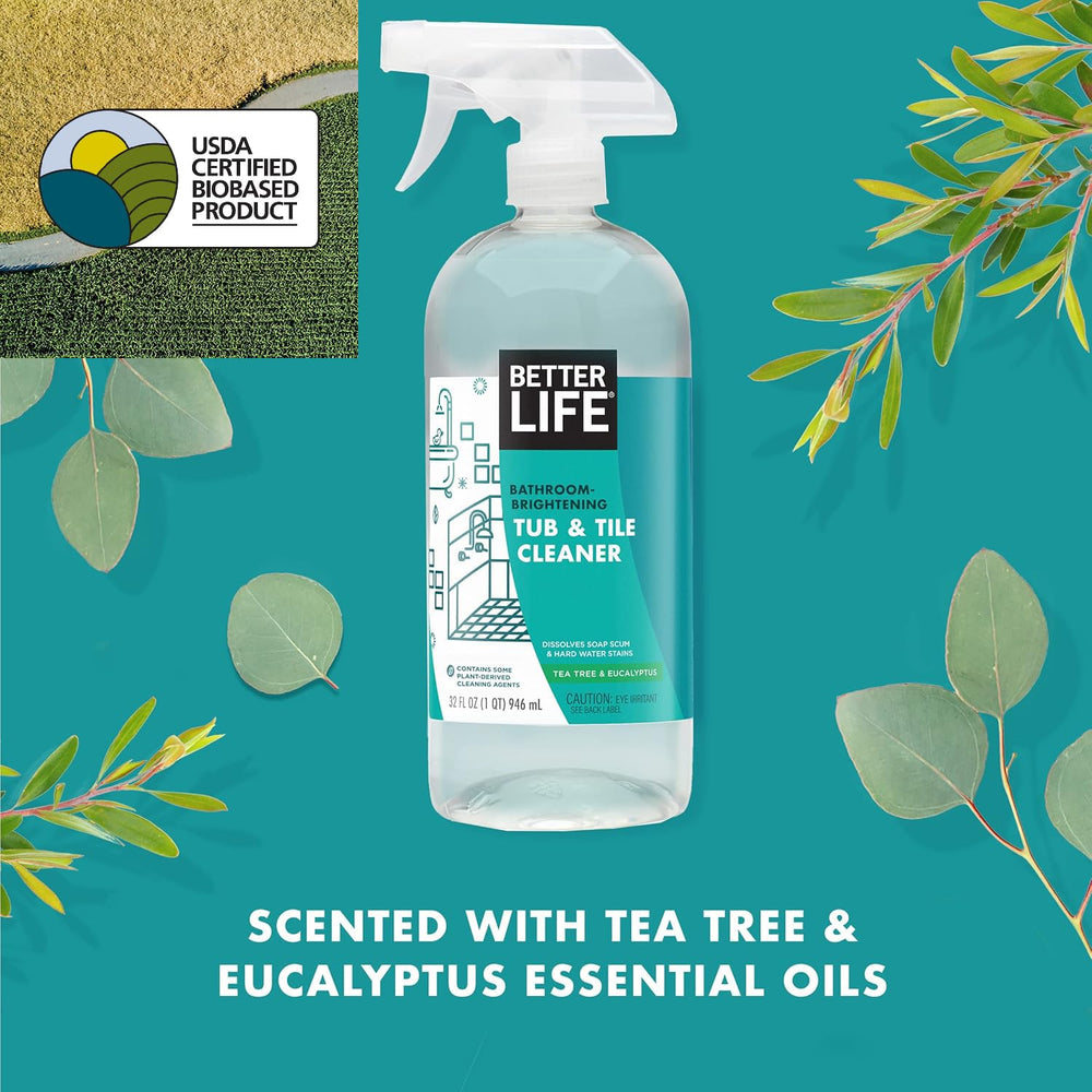 Better Life Tea Tree cleaner foam spray, sparkling bathroom grout without harsh fumes.