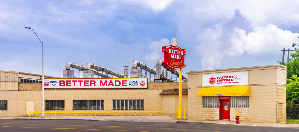Better Made Detroit heritage logo close-up highlighting family-owned legacy.