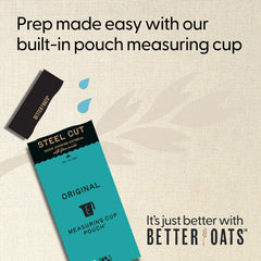 Better Oats packet shows easy measuring line for precise prep.