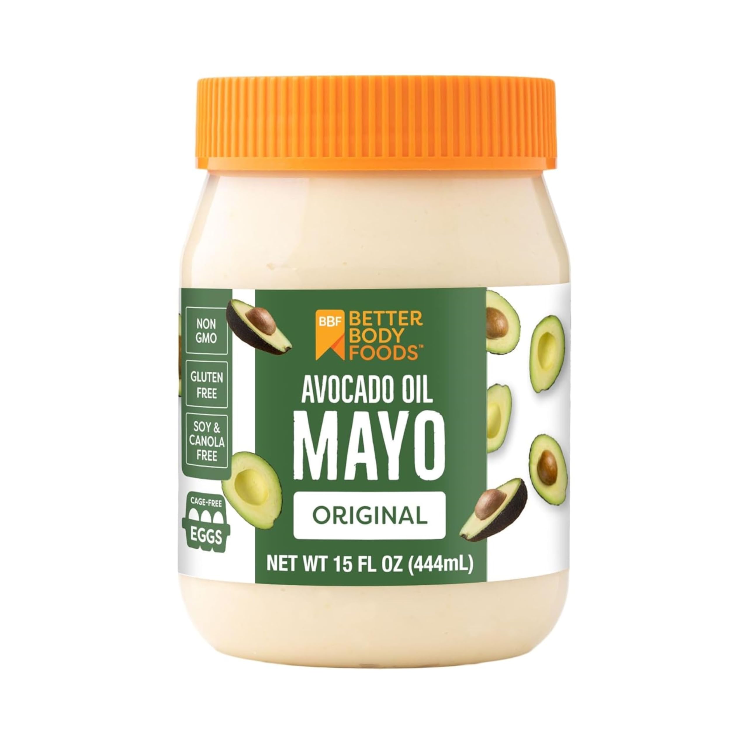 BetterBody Foods Avocado Oil Mayo bottle close-up highlighting neutral flavor for dressings.