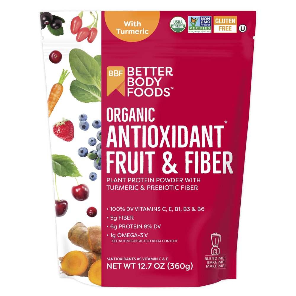 BetterBody Foods Antioxidant Blend bottle front label highlighting organic ingredients for daily nutrition.
