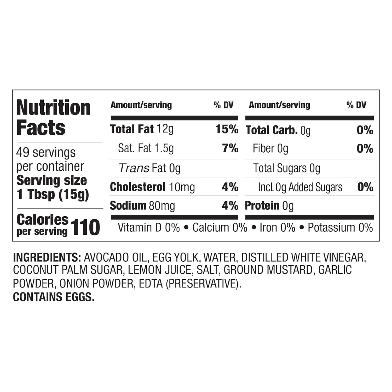 BetterBody Foods Avocado Oil Mayonnaise ingredients close-up highlighting cage-free eggs.