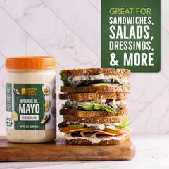 BetterBody Foods Avocado Oil Mayonnaise spread on sandwich for everyday meals.
