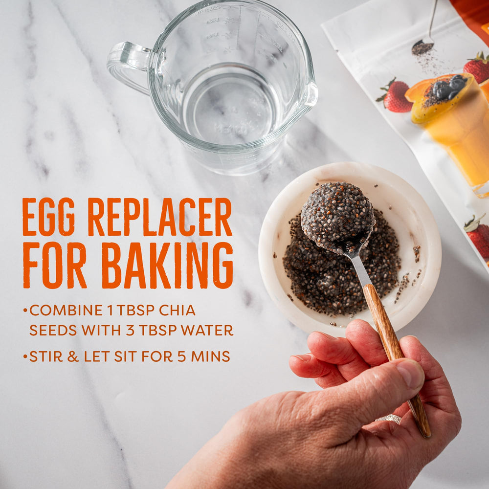 BetterBody Foods chia seeds in baking batter, source of texture and nutrition.