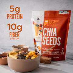 BetterBody Foods chia seeds sprinkled over oatmeal.