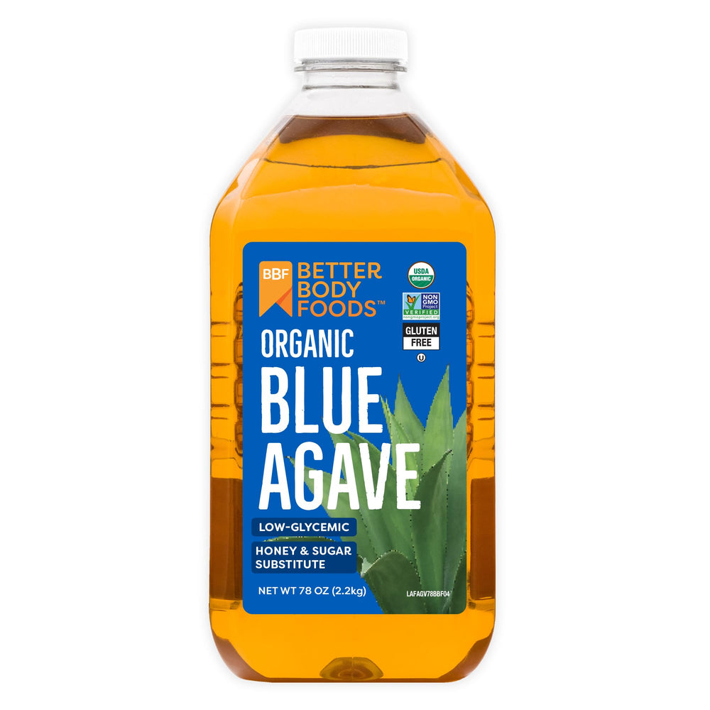BetterBody Foods Organic Blue Agave Nectar bottle close-up for versatile low-glycemic sweetness