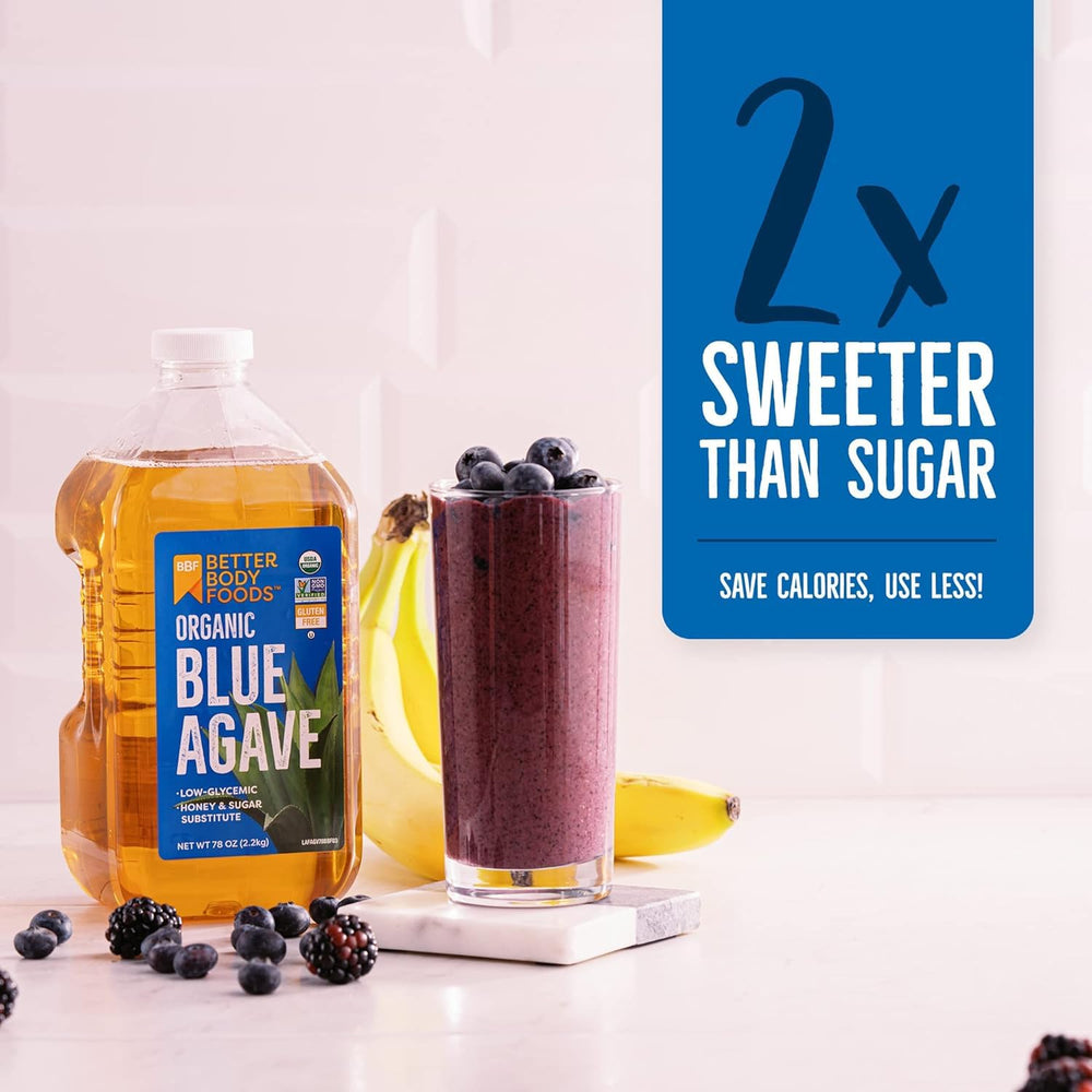 BetterBody Foods Organic Blue Agave Nectar drizzled on pancakes adds gentle sweetness