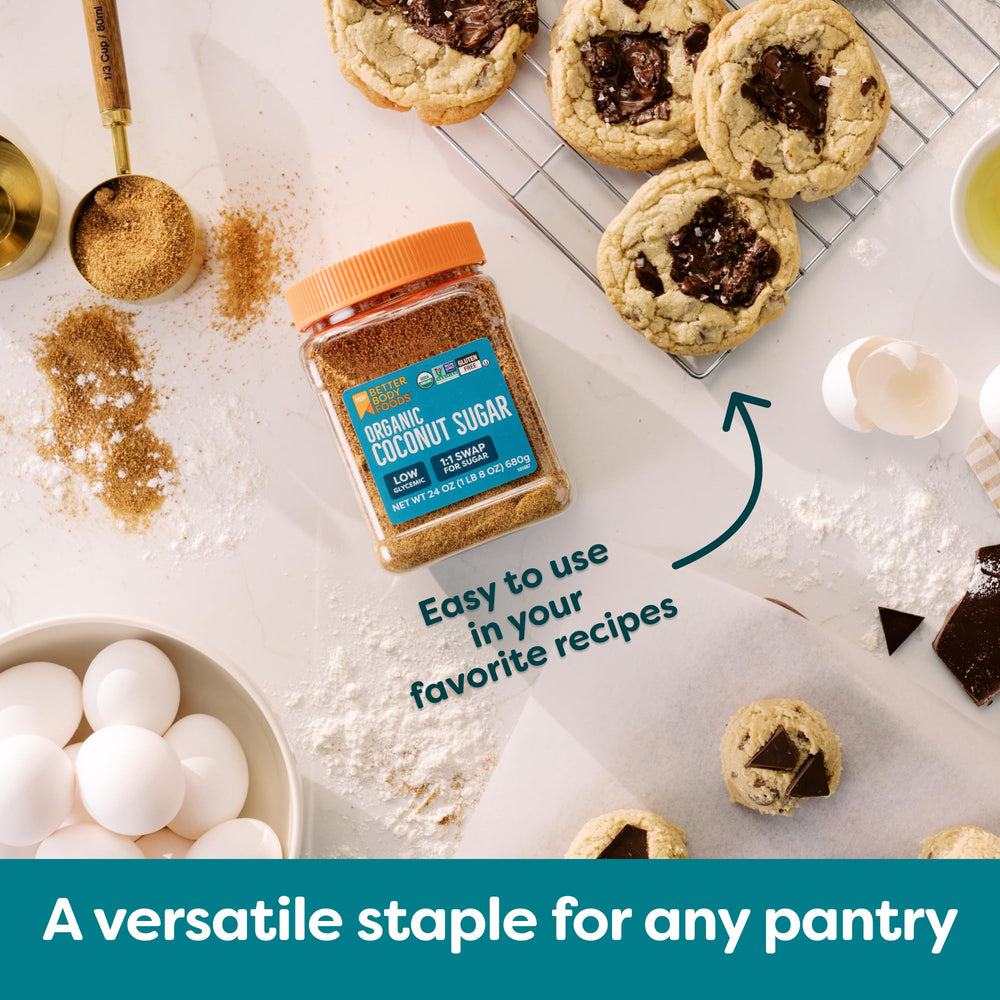 Baking with BetterBody Foods Organic Coconut Sugar in cookies and muffins