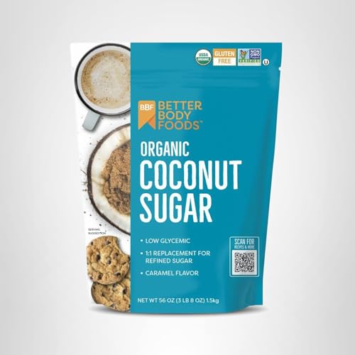 Scoop of BetterBody Foods Organic Coconut Sugar measuring for pantry portions