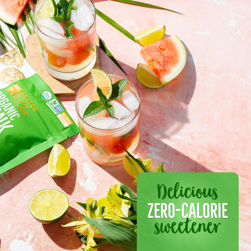 BetterBody Foods Organic Monk Fruit Sweetener in coffee for balanced sweetness.