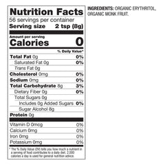 BetterBody Foods Organic Monk Fruit Sweetener ingredient image highlighting organic, non-GMO sweetness.