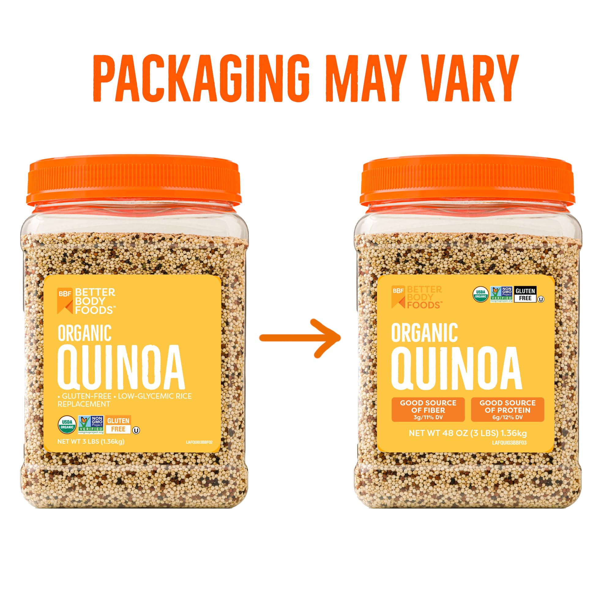 BetterBody Foods organic quinoa bowl, ready to eat.