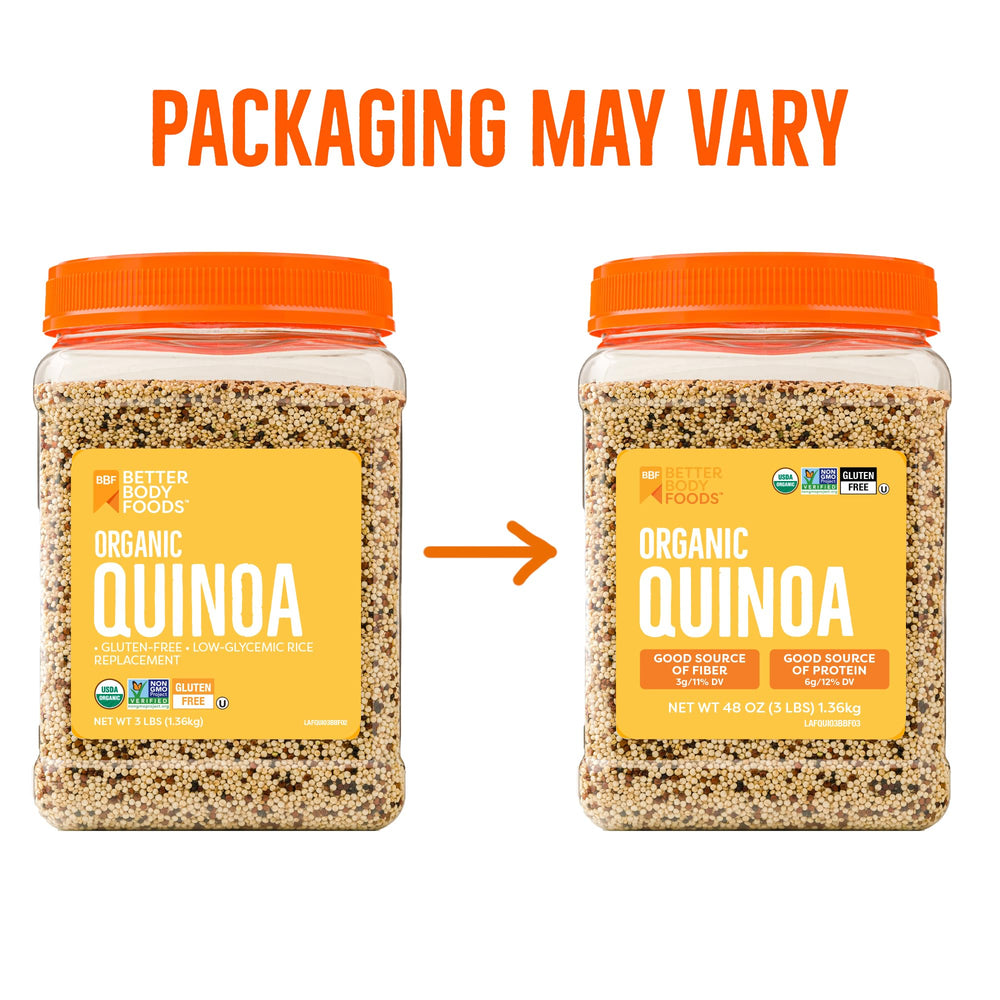 BetterBody Foods organic quinoa bowl, ready to eat.