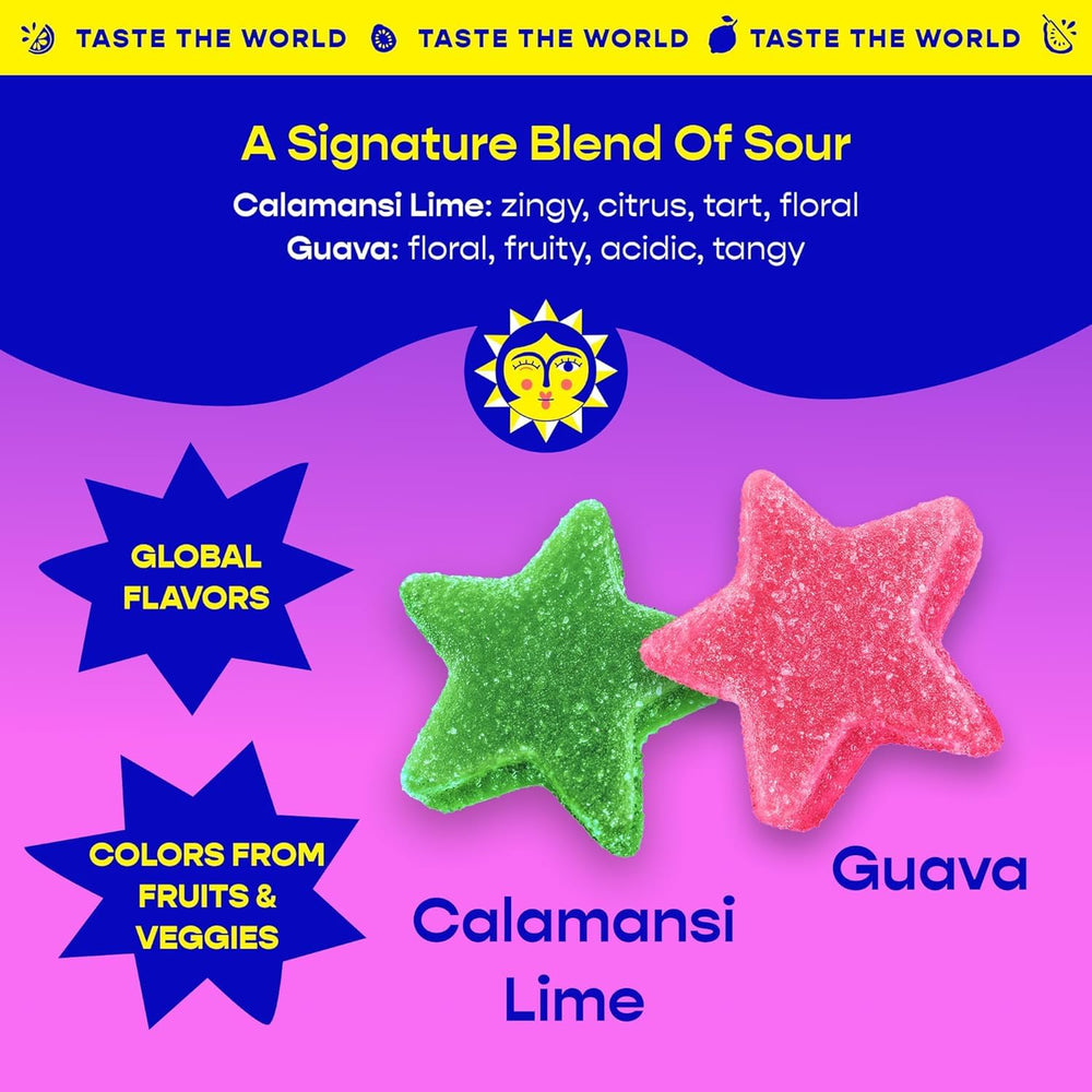 Better Sour ingredients graphic, highlighting clean-label and absence of artificial dyes.