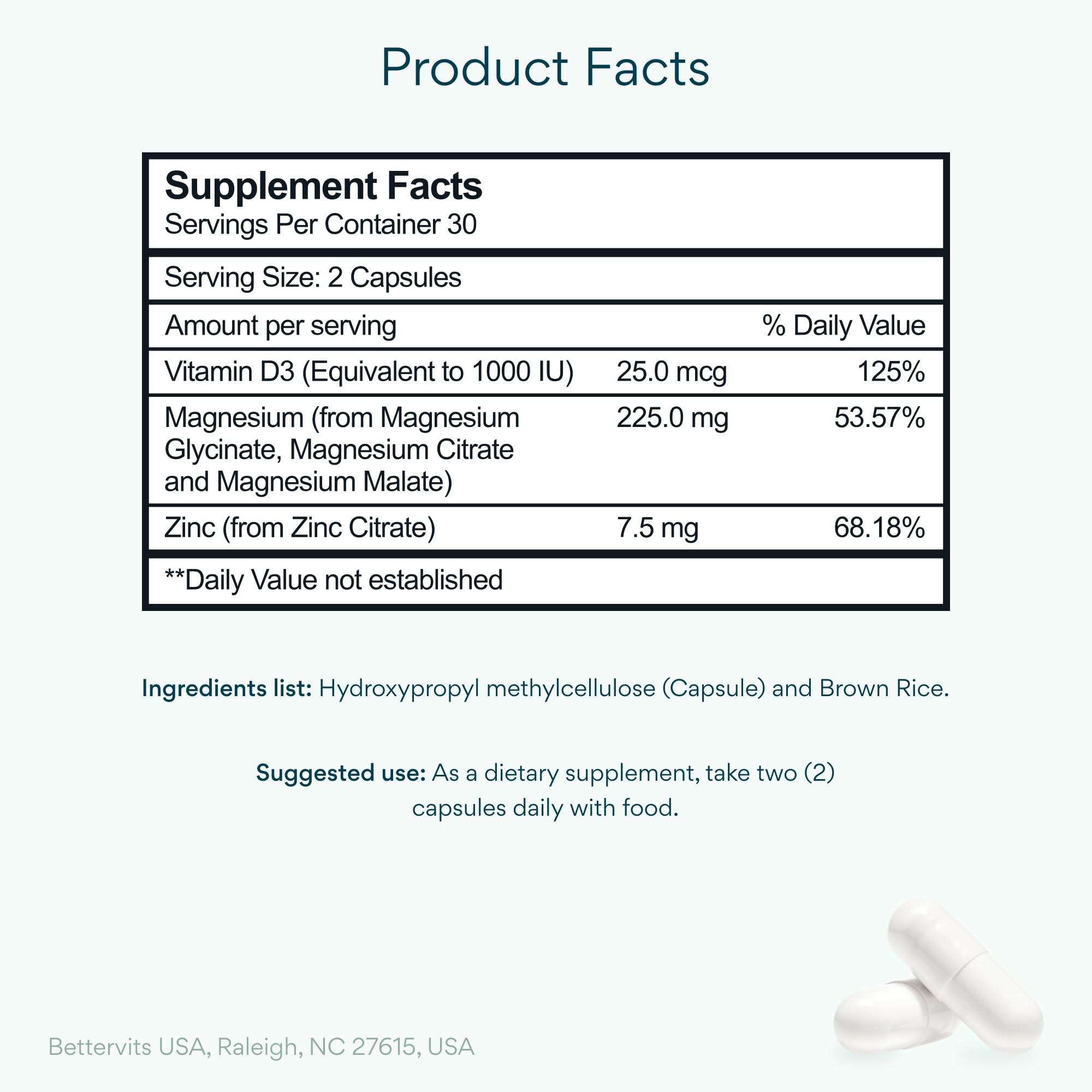 Bettervits magnesium glycinate capsules close-up highlighting the gentle chelated formula.