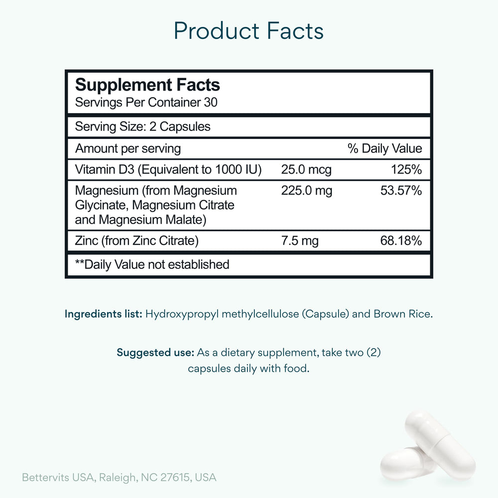 Bettervits magnesium glycinate capsules close-up highlighting the gentle chelated formula.