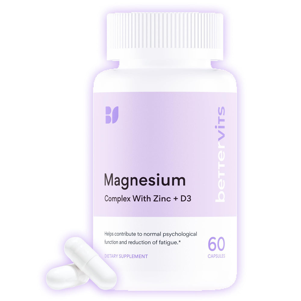 Bettervits magnesium glycinate bottle on a clean surface for a calm evening routine.