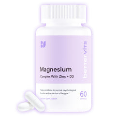 Bettervits magnesium glycinate bottle on a clean surface for a calm evening routine.