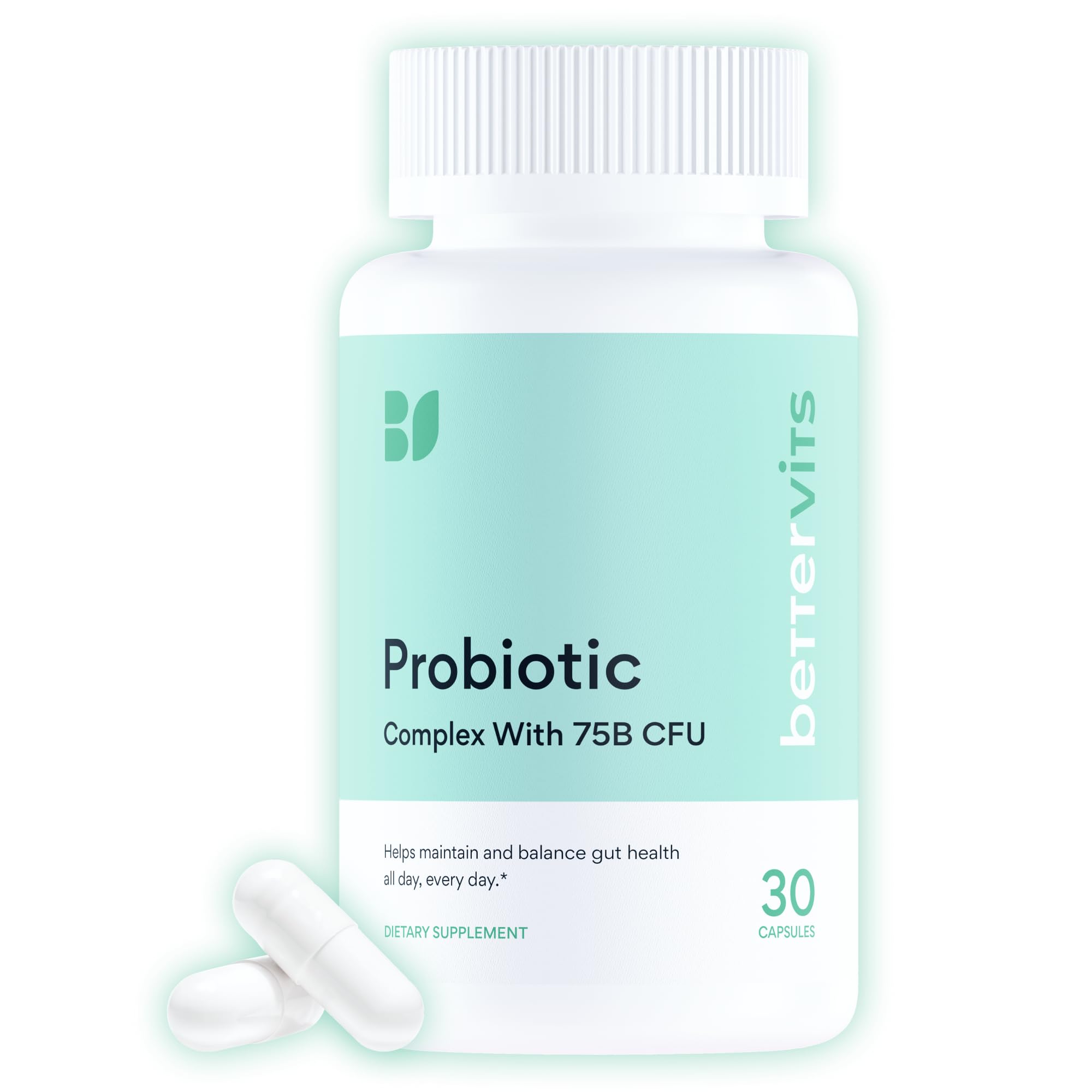 Bettervits Probiotics bottle showing 75B CFU for gut balance
