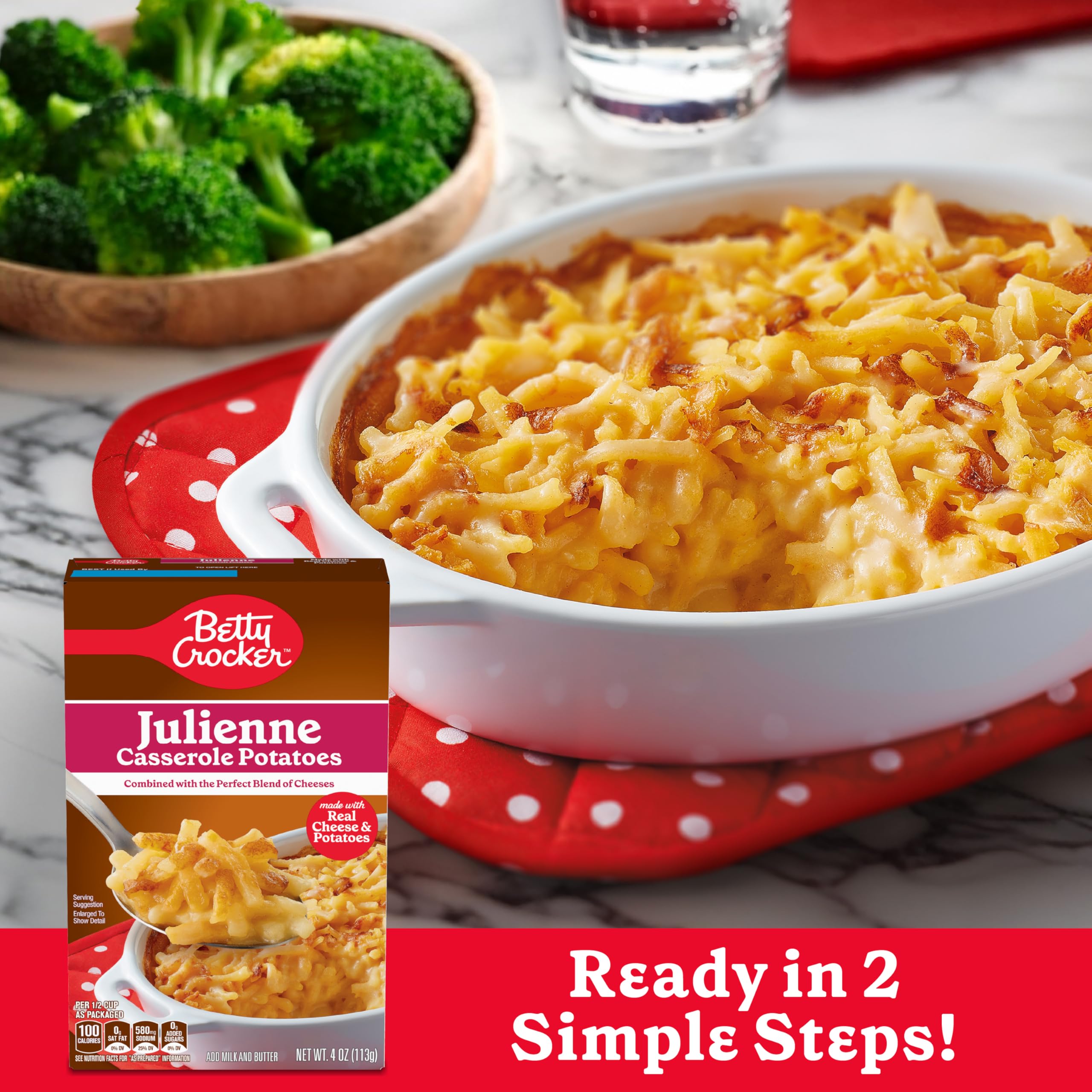 Betty Crocker Julienne Potatoes when plated, a golden cheesy side to share.