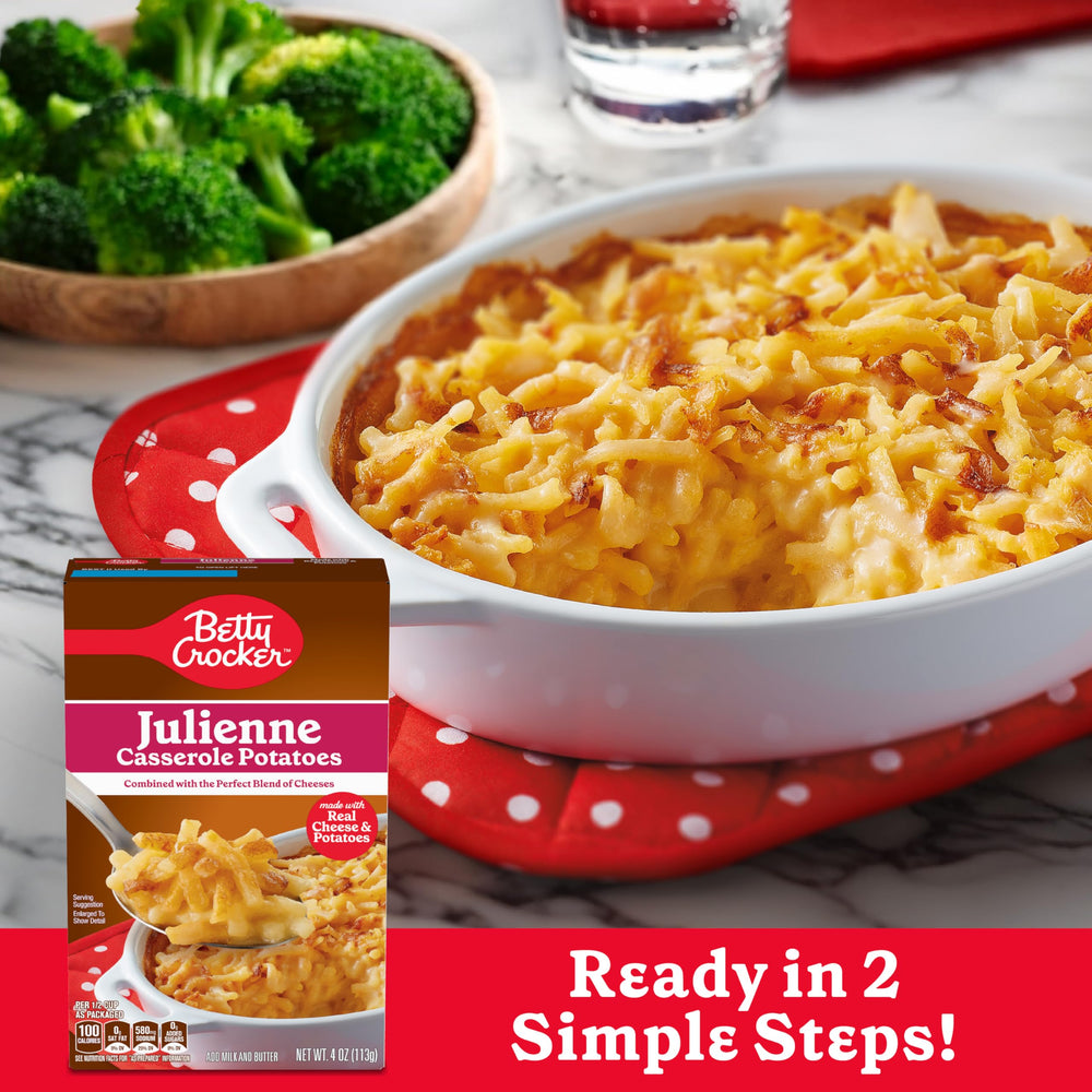 Betty Crocker Julienne Potatoes when plated, a golden cheesy side to share.