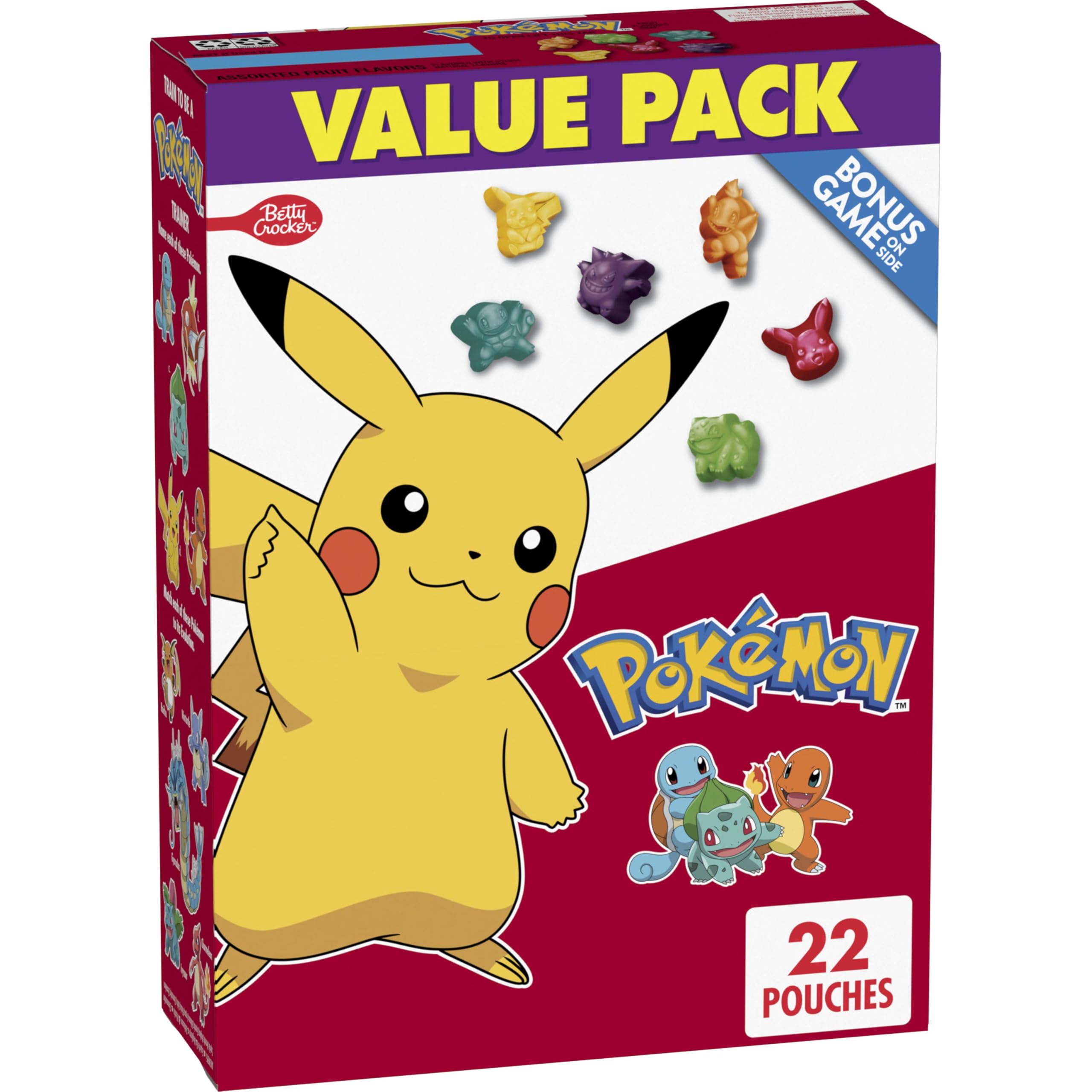 Betty Crocker Pokemon Fruit Snacks box, ideal for family lunches and on-the-go snacking.