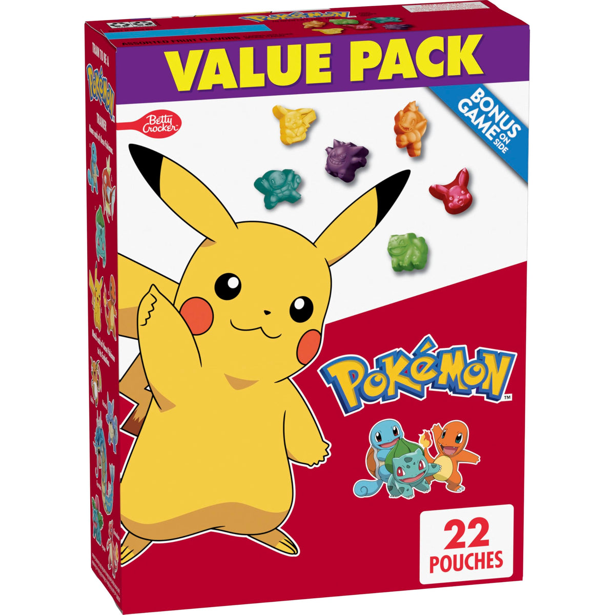 Betty Crocker Pokemon Fruit Snacks box, ideal for family lunches and on-the-go snacking.