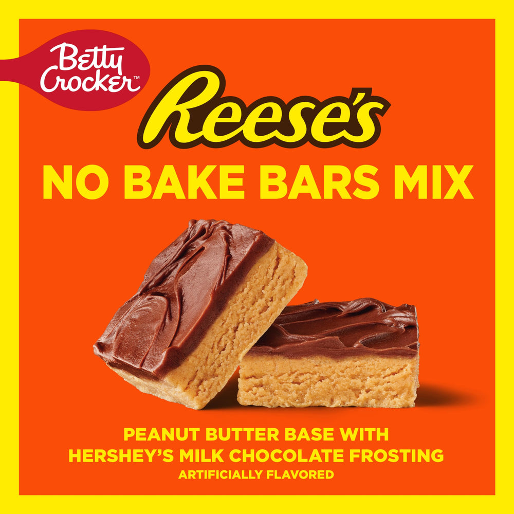 Betty Crocker Reese's no bake bars mix in a mixing bowl for fast prep.