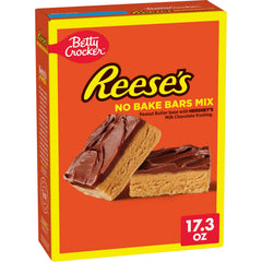 Betty Crocker Reese's no bake bars mix packaging ready to enjoy.