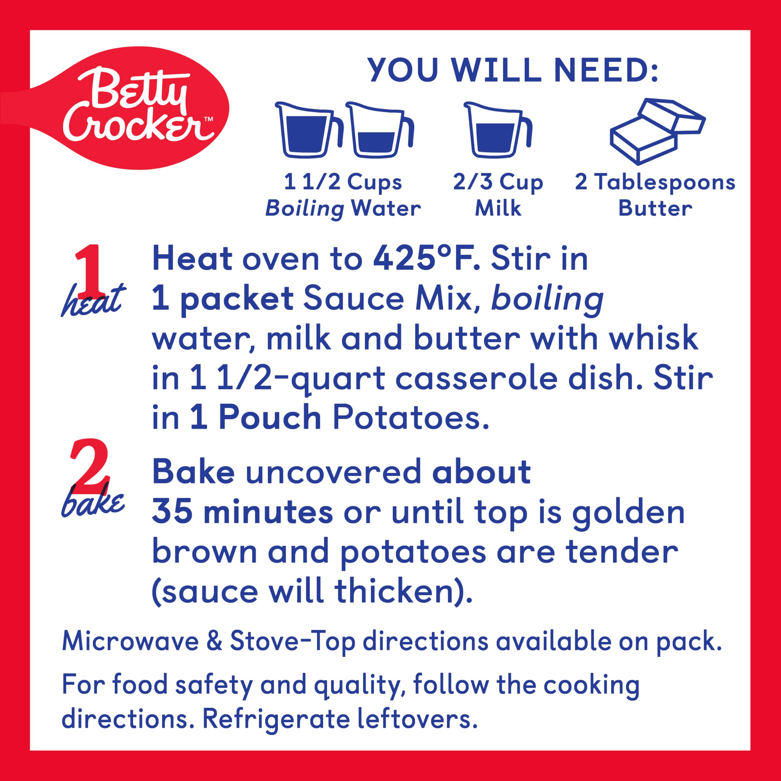 Betty Crocker scalloped potatoes served in a bowl, ready to serve.