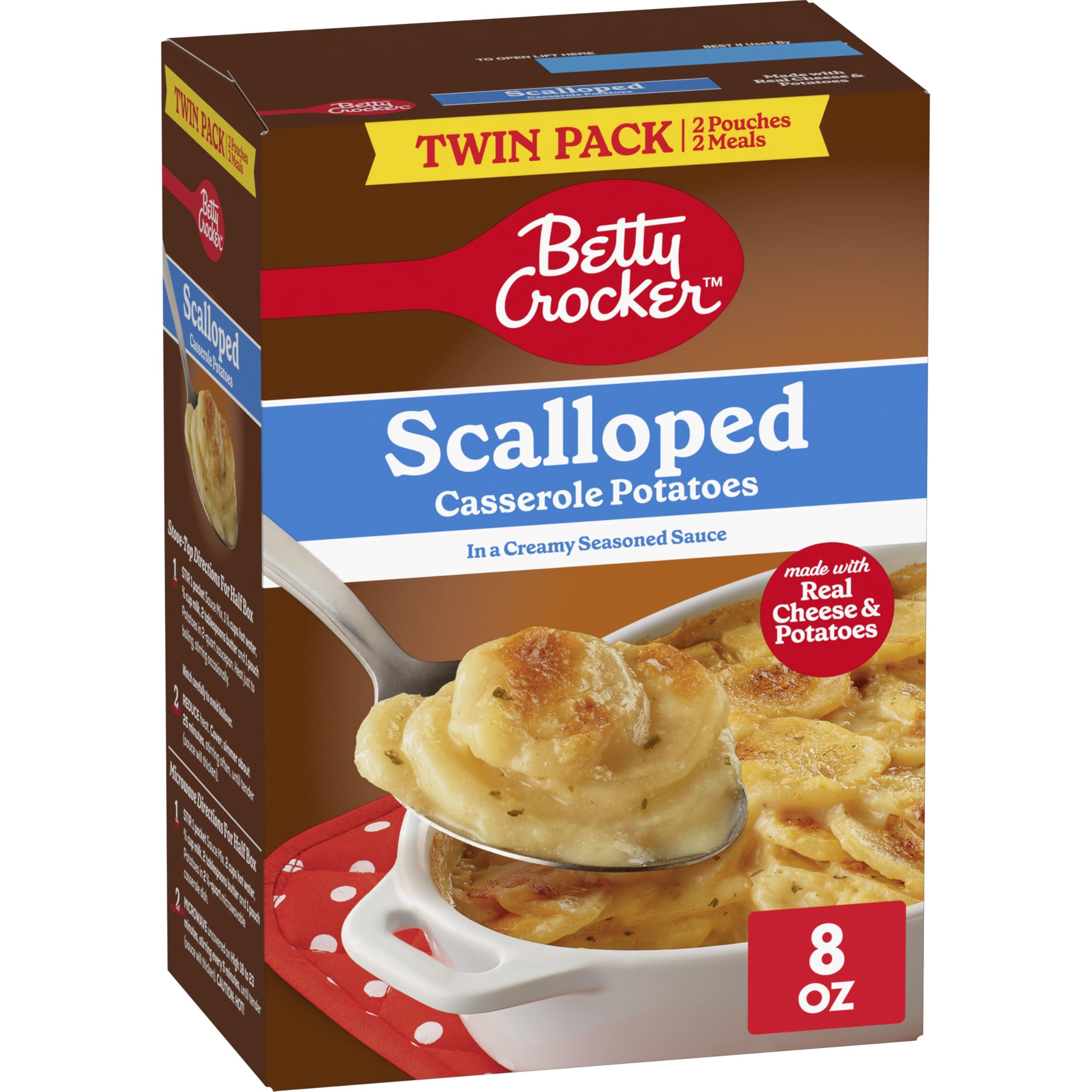Betty Crocker scalloped potatoes twin-pack box ready for a quick weeknight side.