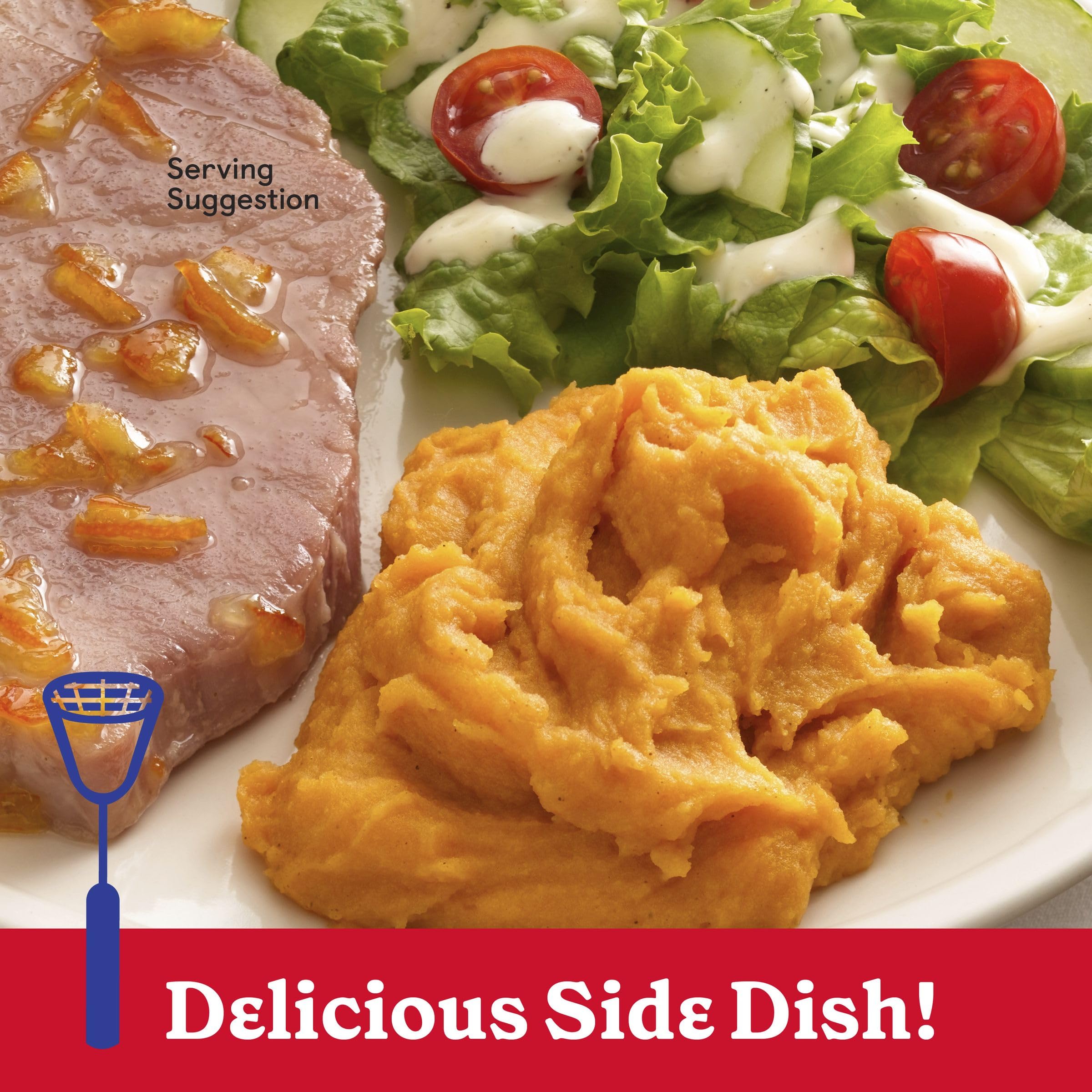 Betty Crocker Sweet Potato Mashed Potatoes; eight-pouch pack ideal for pantry.
