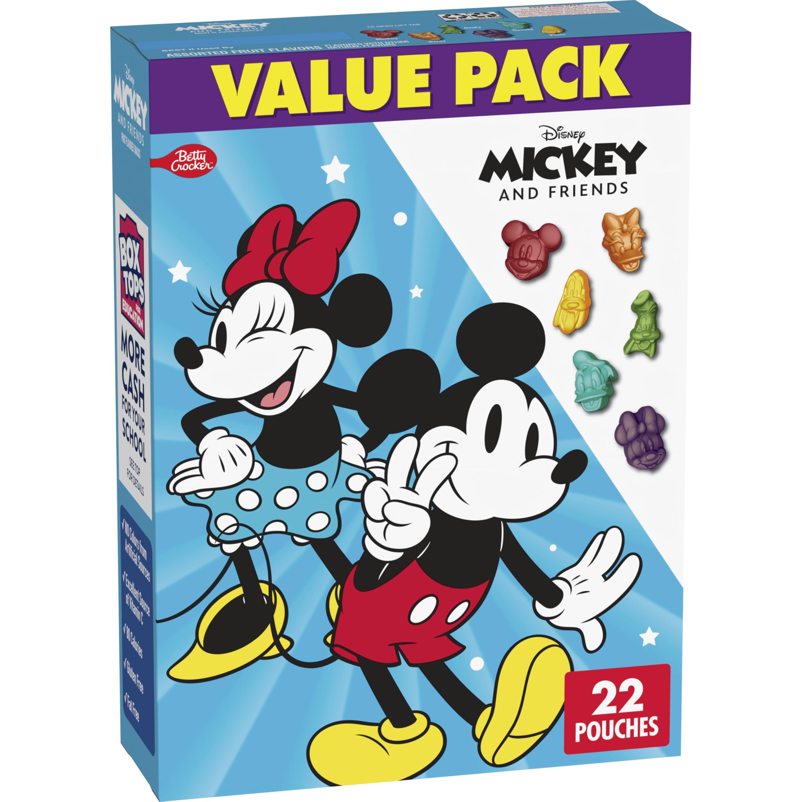 Betty Crocker Disney Mickey and Friends box front, portable lunch-friendly packaging.
