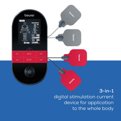 Beurer EM59 electrodes in place for precise pain relief and muscle stimulation.