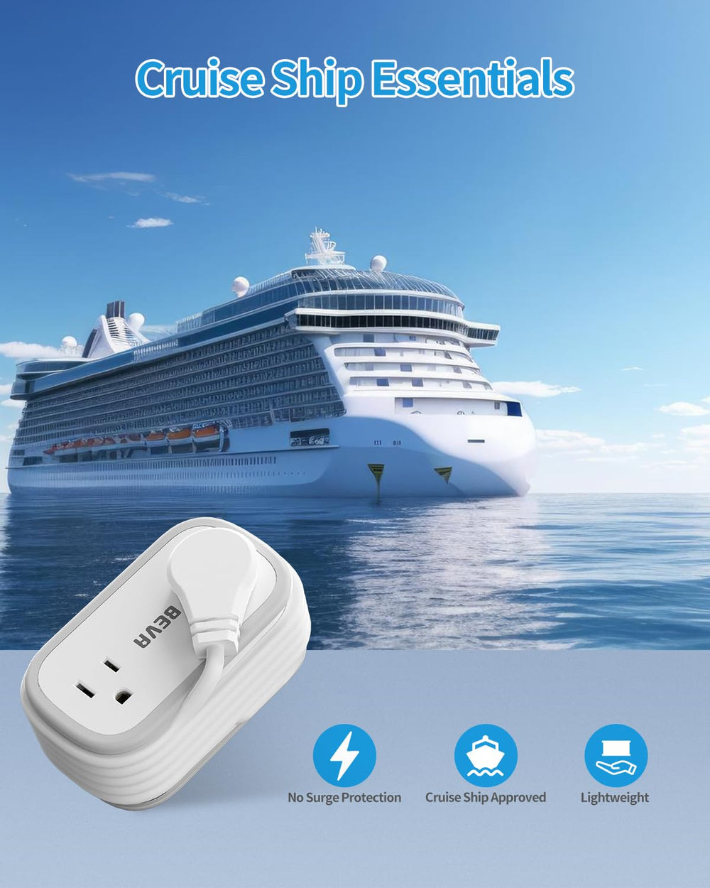 BEVA Travel Power Strip compact design slips into luggage compartments.