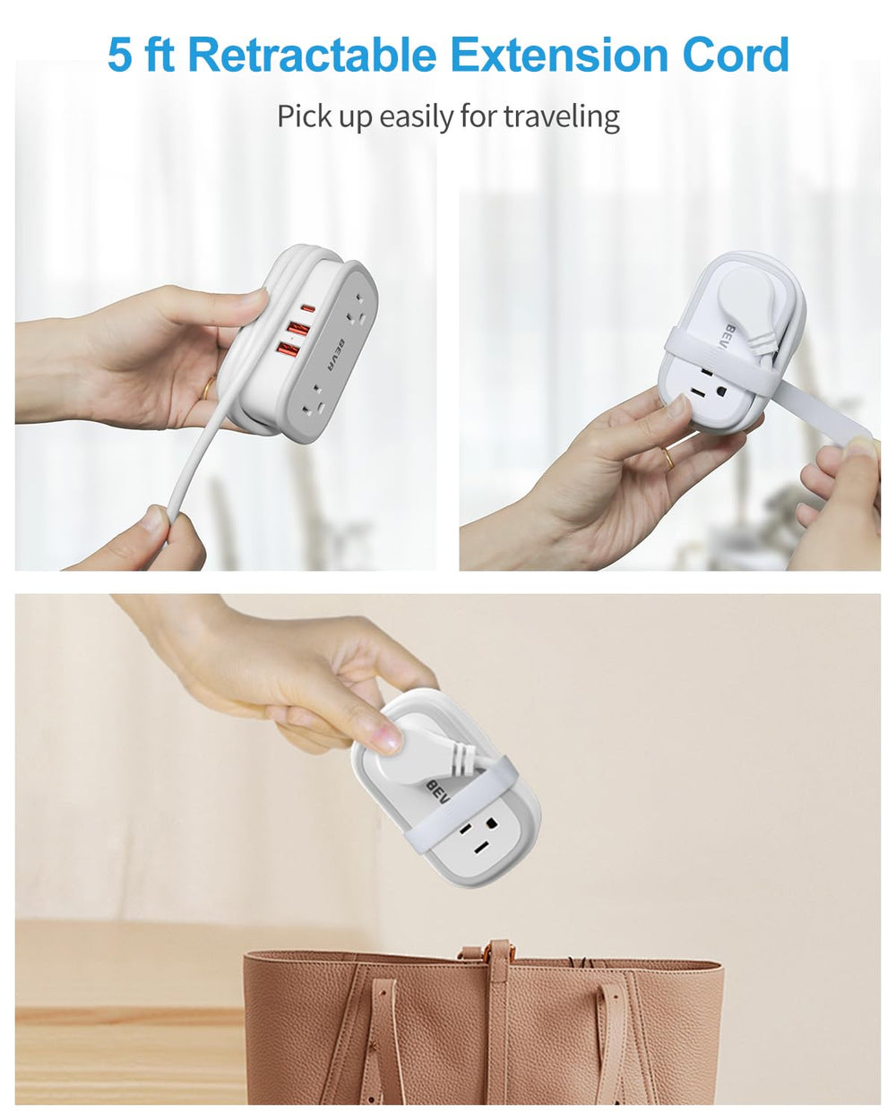 BEVA Travel Power Strip five-foot extension reaches distant outlets.